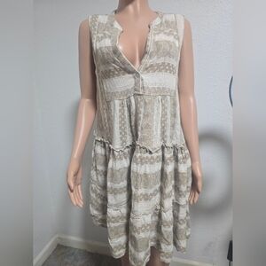 SOFIA Made In Italian, Tan and White Tiered Sleeveless Sundress